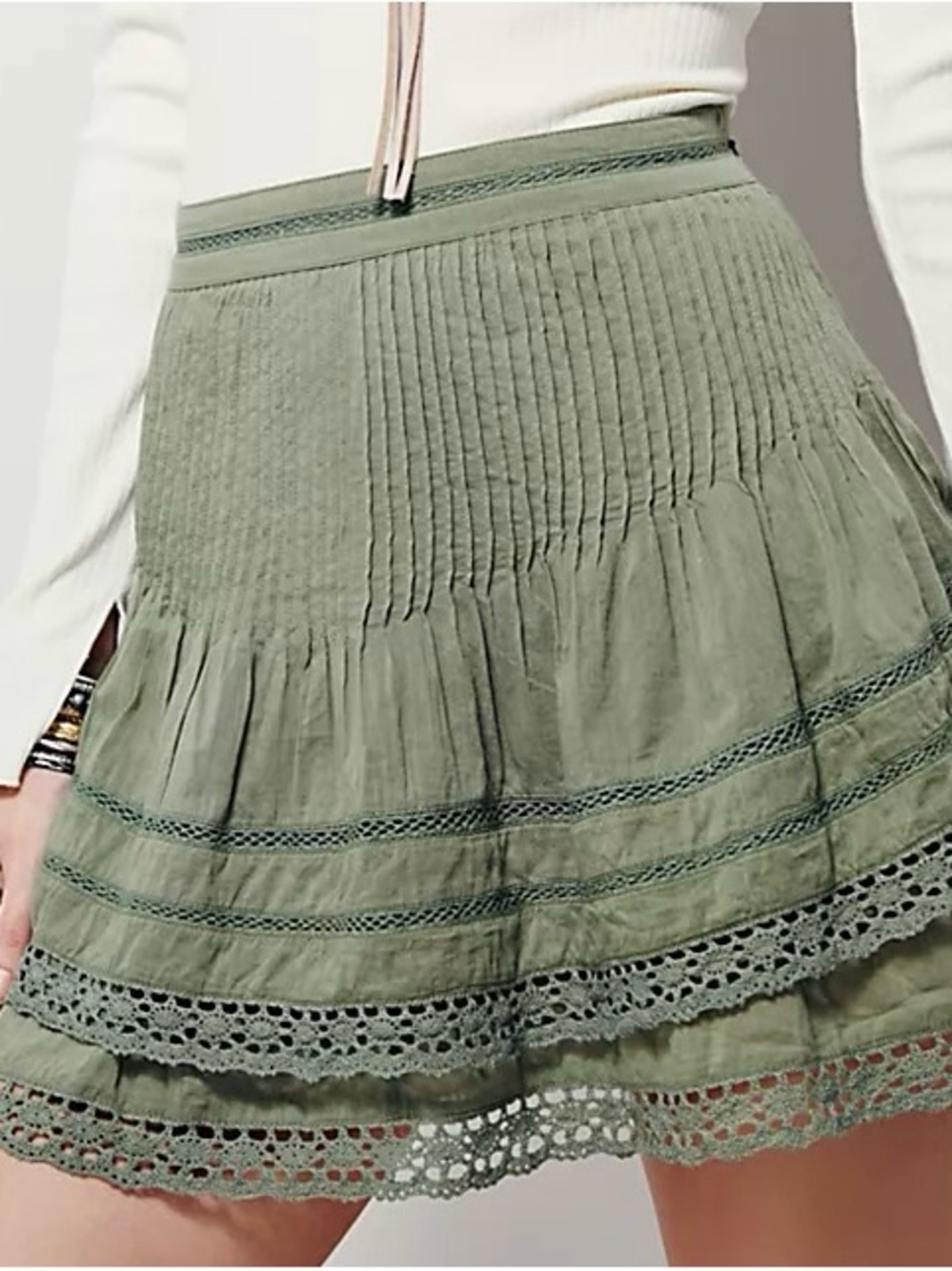 Free People summer nights mint green tiered mini skirt size 4 ob483608